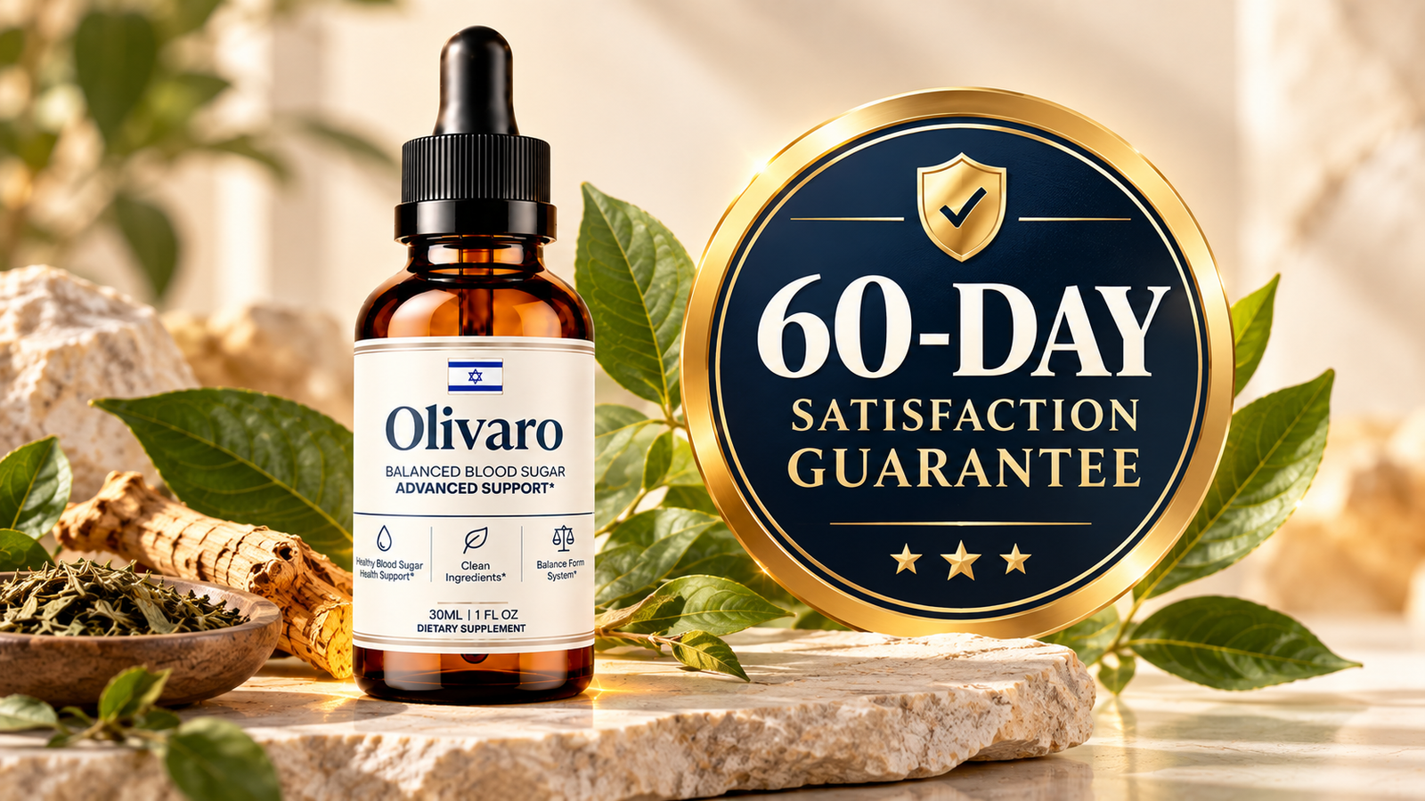 Olivaro bottle with the 60-day satisfaction guarantee seal