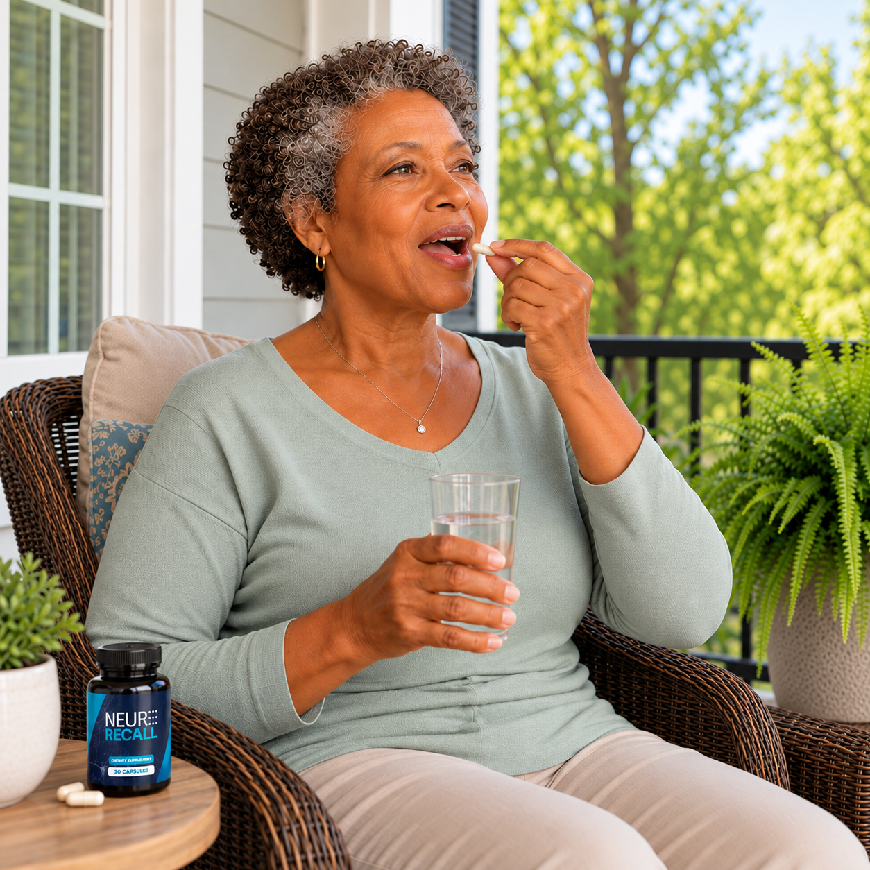 Woman relaxing on a porch in the morning